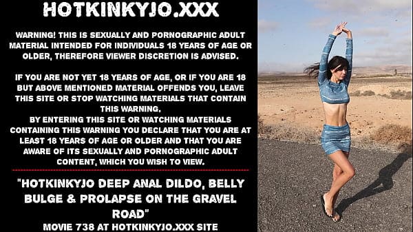 Hotkinkyjo deep anal dildo, belly bulge & prolapse on the gravel road